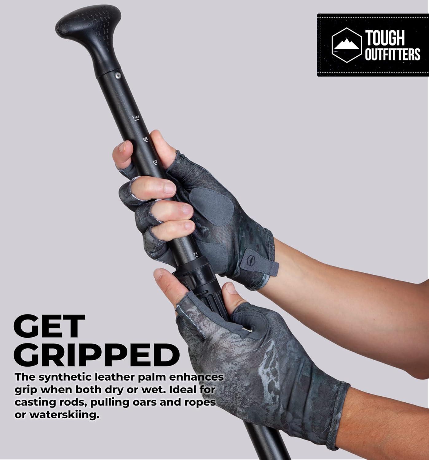 imageTough Outdoors UV Fishing Gloves  Fingerless Kayaking ampamp Sailing  UPF 50 Sun Protectionblack