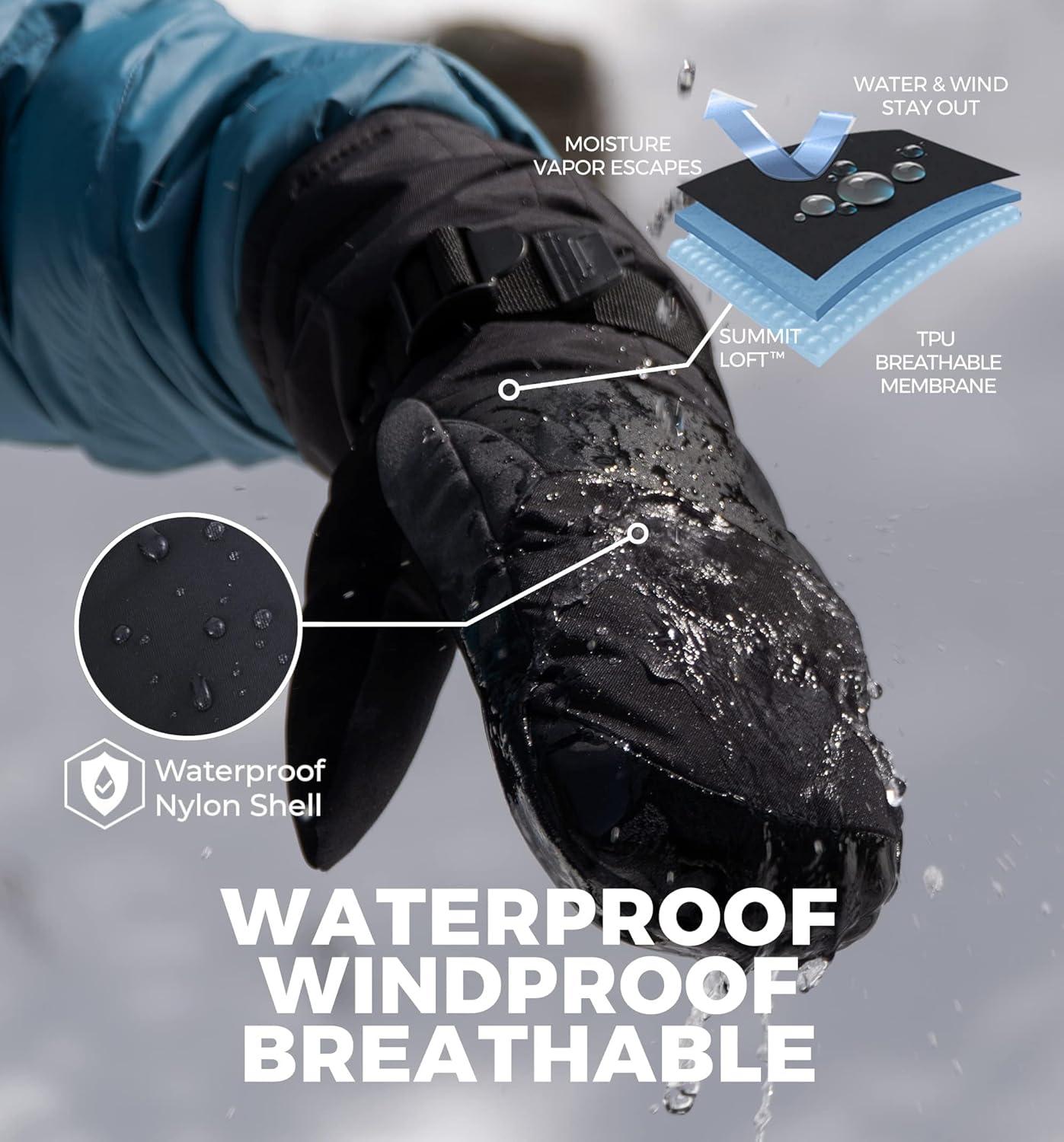 imageTough Outdoors Winter Ski Mittens Men ampamp Women  Adult Snow Mitts for Cold Weather  Waterproof Gloves Snowboarding Skiingblack