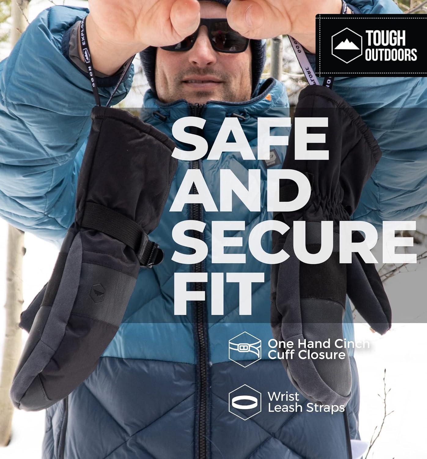 imageTough Outdoors Winter Ski Mittens Men ampamp Women  Adult Snow Mitts for Cold Weather  Waterproof Gloves Snowboarding Skiingblack