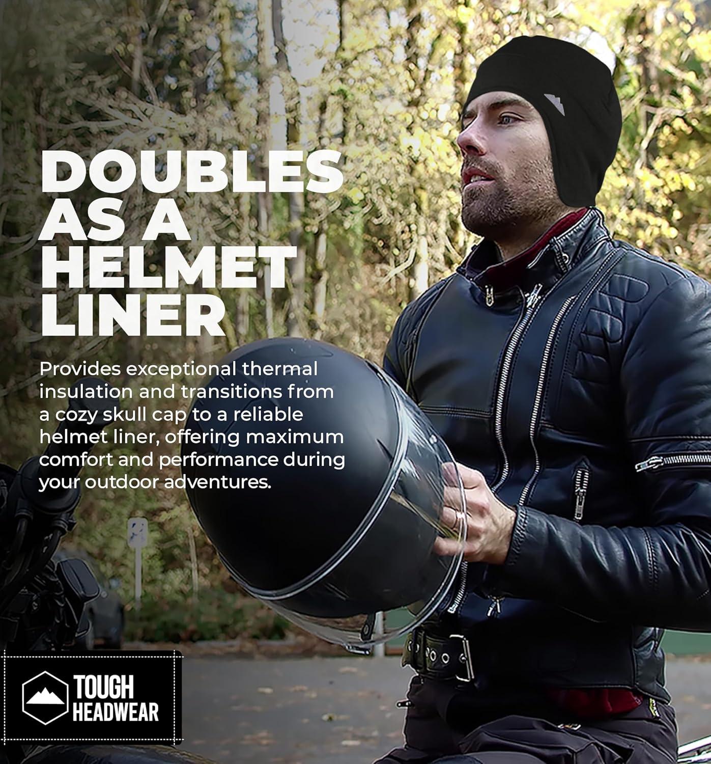 imageTough Outfitters Thermal Helmet Liner  Football Skull Cap for Men  Winter Running Beanie Under Helmet Cap ampamp Cycling CapsBlack  2 Pack