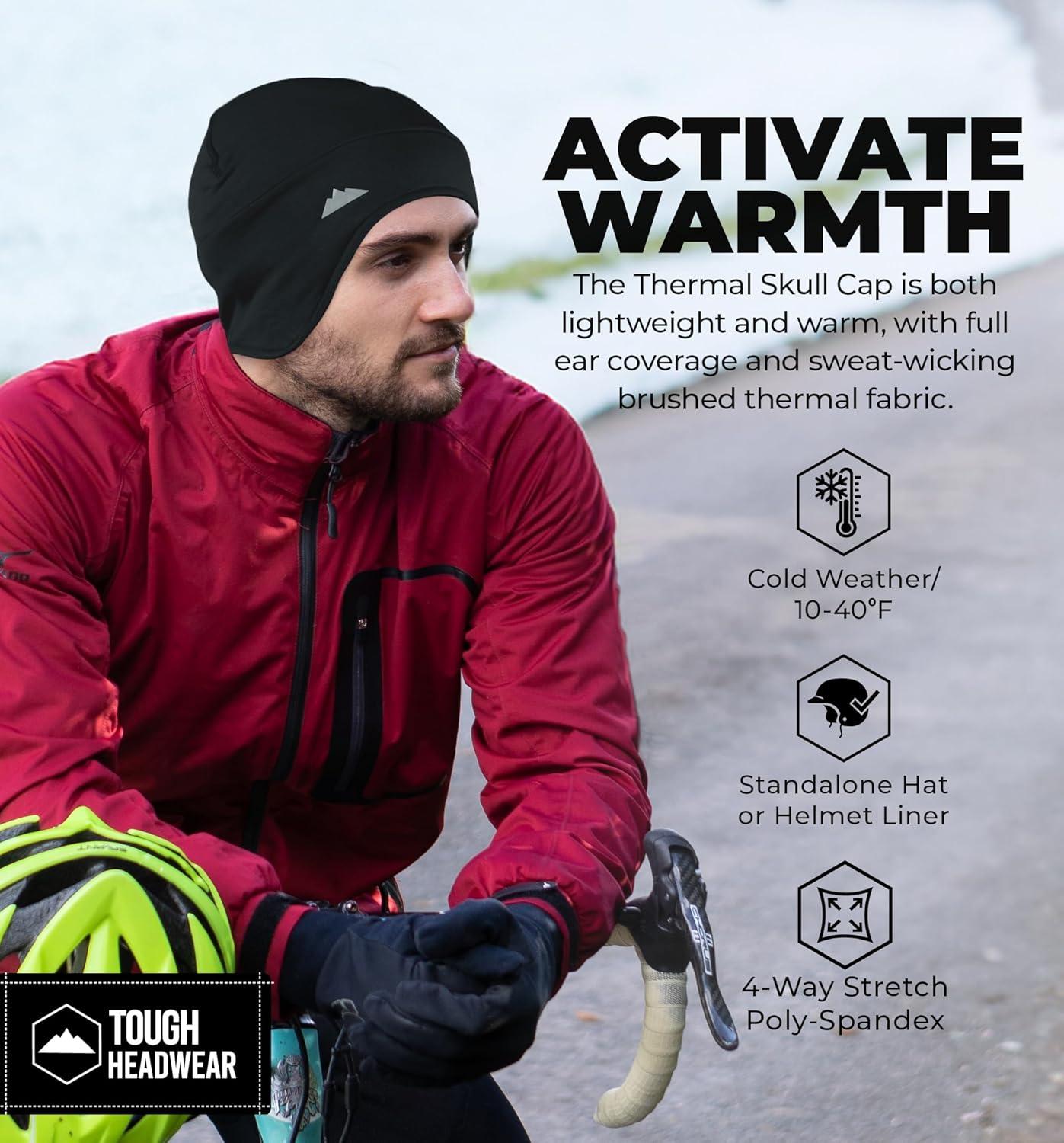 imageTough Outfitters Thermal Helmet Liner  Football Skull Cap for Men  Winter Running Beanie Under Helmet Cap ampamp Cycling CapsBlack  2 Pack