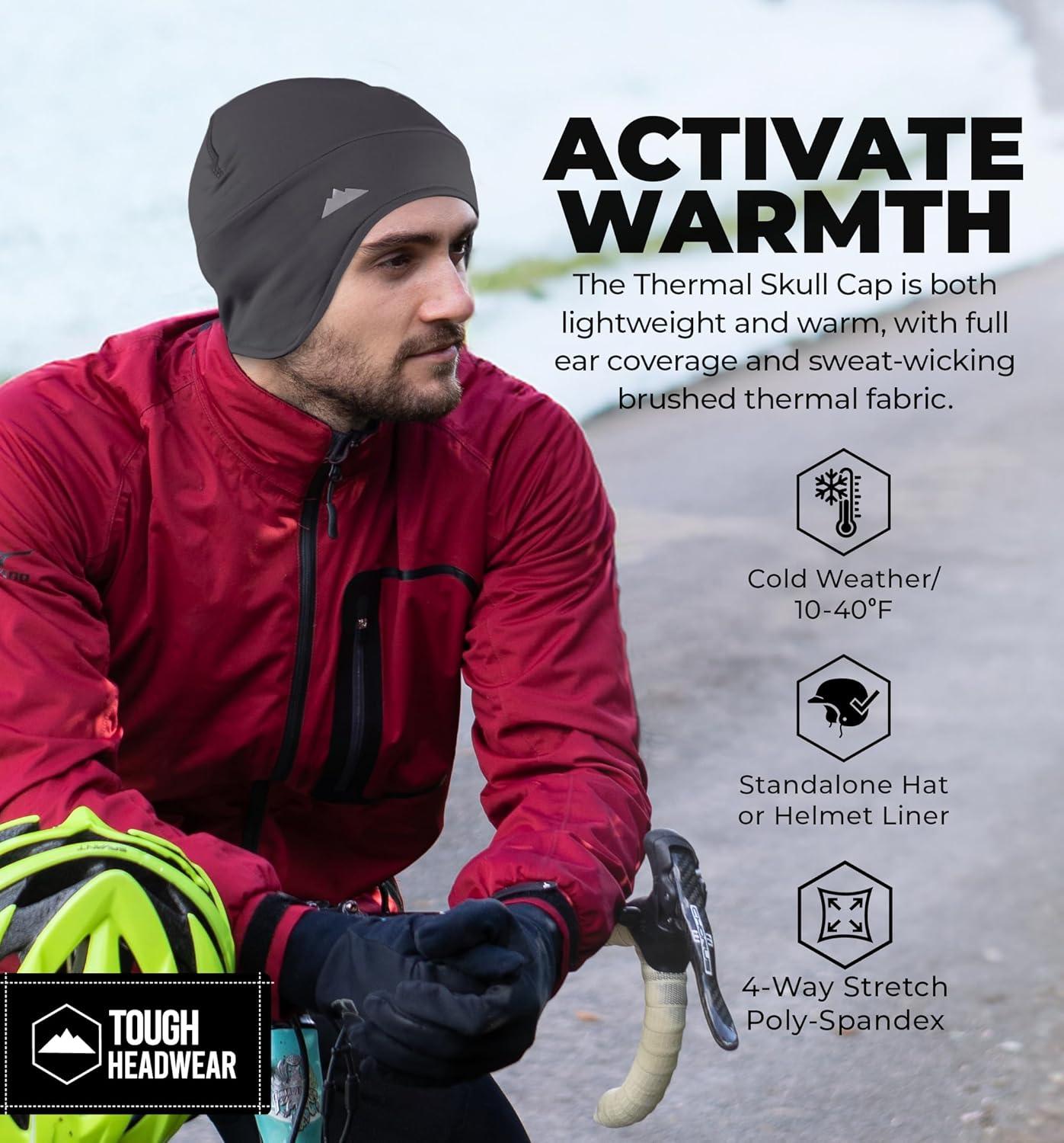 imageTough Outfitters Thermal Helmet Liner  Football Skull Cap for Men  Winter Running Beanie Under Helmet Cap ampamp Cycling CapsBlack  Grey 2 Pack