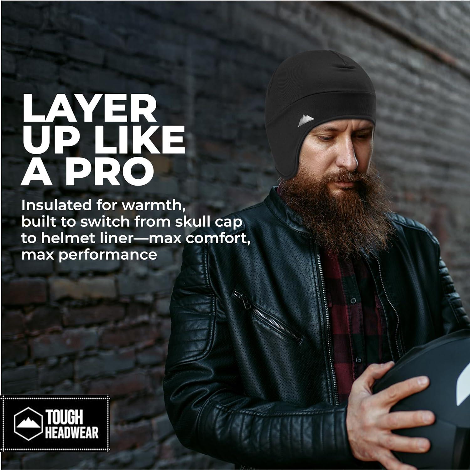 imageTough Outfitters Thermal Helmet Liner  Football Skull Cap for Men  Winter Running Beanie Under Helmet Cap ampamp Cycling CapsBlack 2 Pieces  Gray 1 Piece