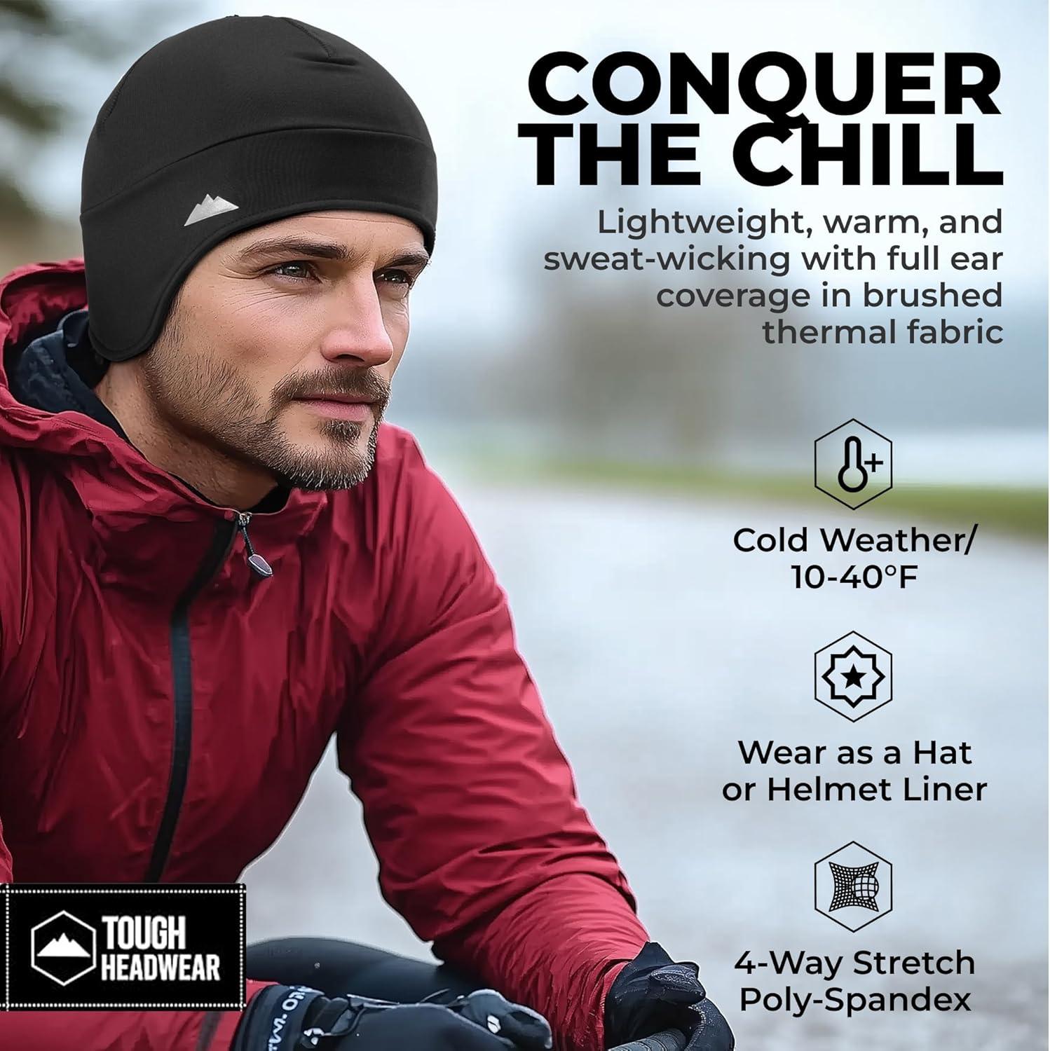 imageTough Outfitters Thermal Helmet Liner  Football Skull Cap for Men  Winter Running Beanie Under Helmet Cap ampamp Cycling CapsBlack 2 Pieces  Gray 1 Piece