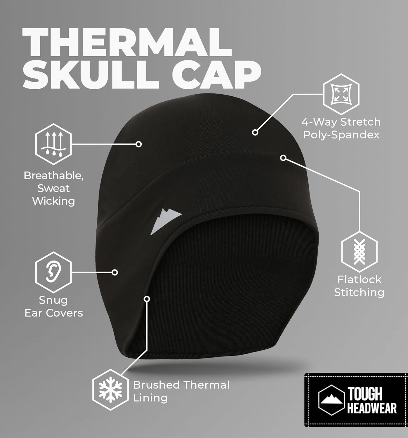 imageTough Outfitters Thermal Helmet Liner  Football Skull Cap for Men  Winter Running Beanie Under Helmet Cap ampamp Cycling CapsBlack