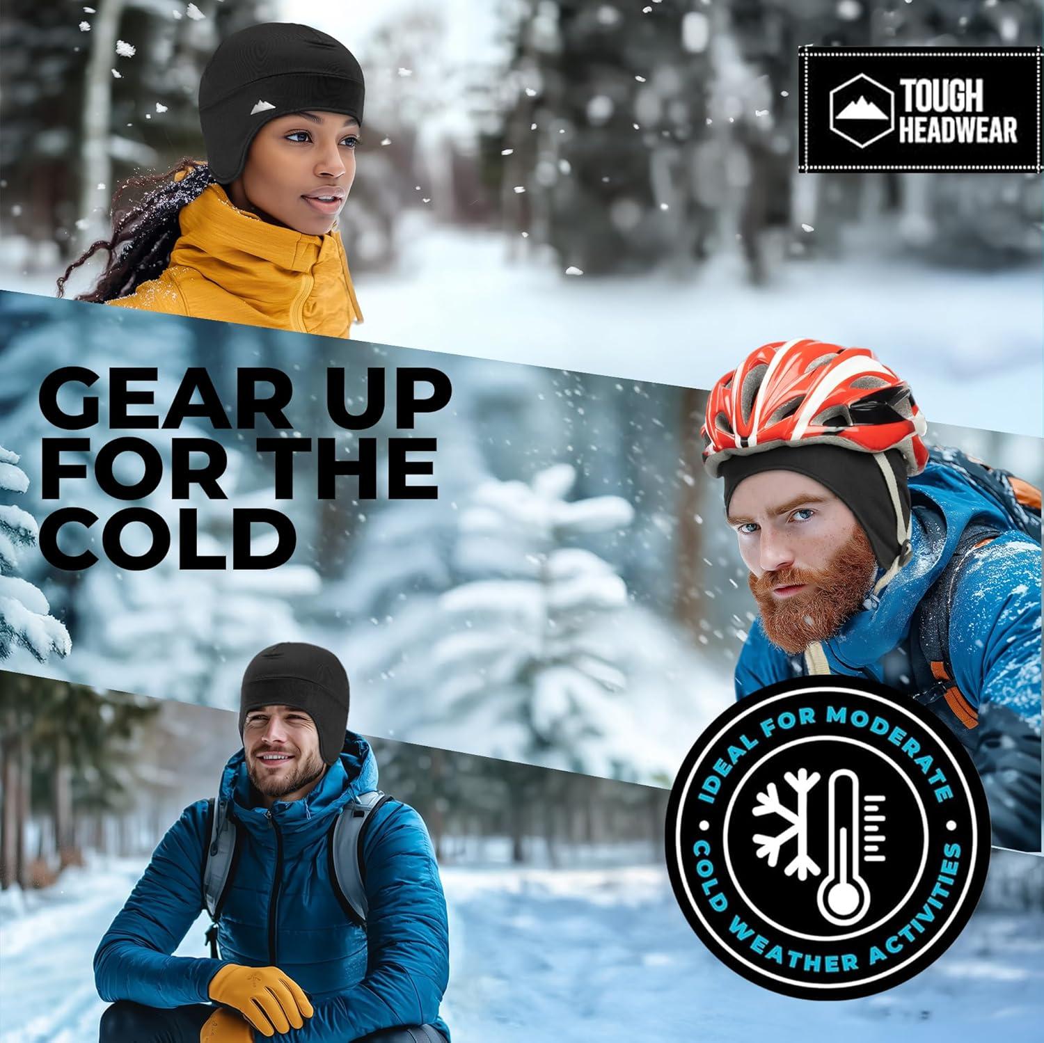 imageTough Outfitters Thermal Helmet Liner  Football Skull Cap for Men  Winter Running Beanie Under Helmet Cap ampamp Cycling CapsBlack 3 Pieces