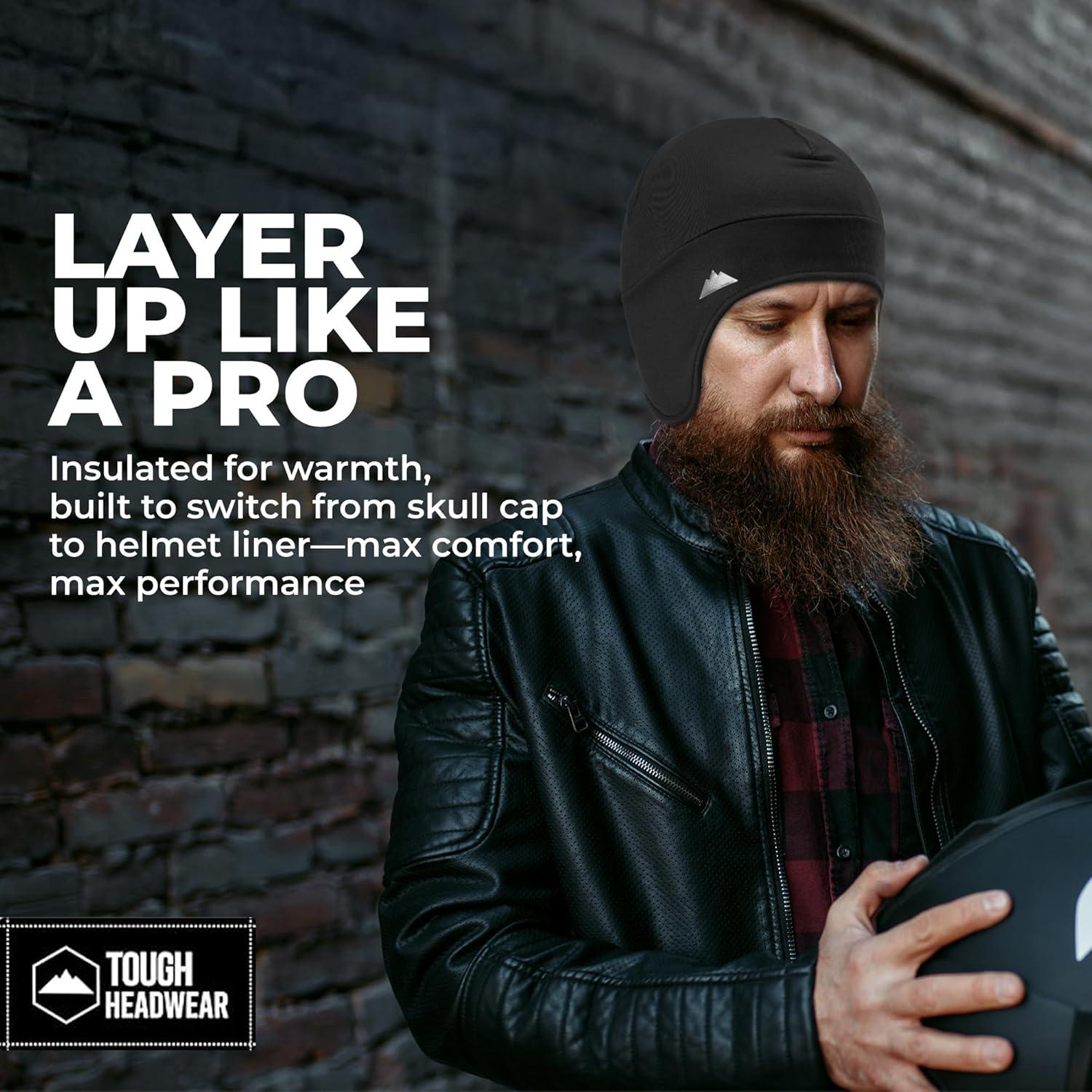 imageTough Outfitters Thermal Helmet Liner  Football Skull Cap for Men  Winter Running Beanie Under Helmet Cap ampamp Cycling CapsBlack 3 Pieces