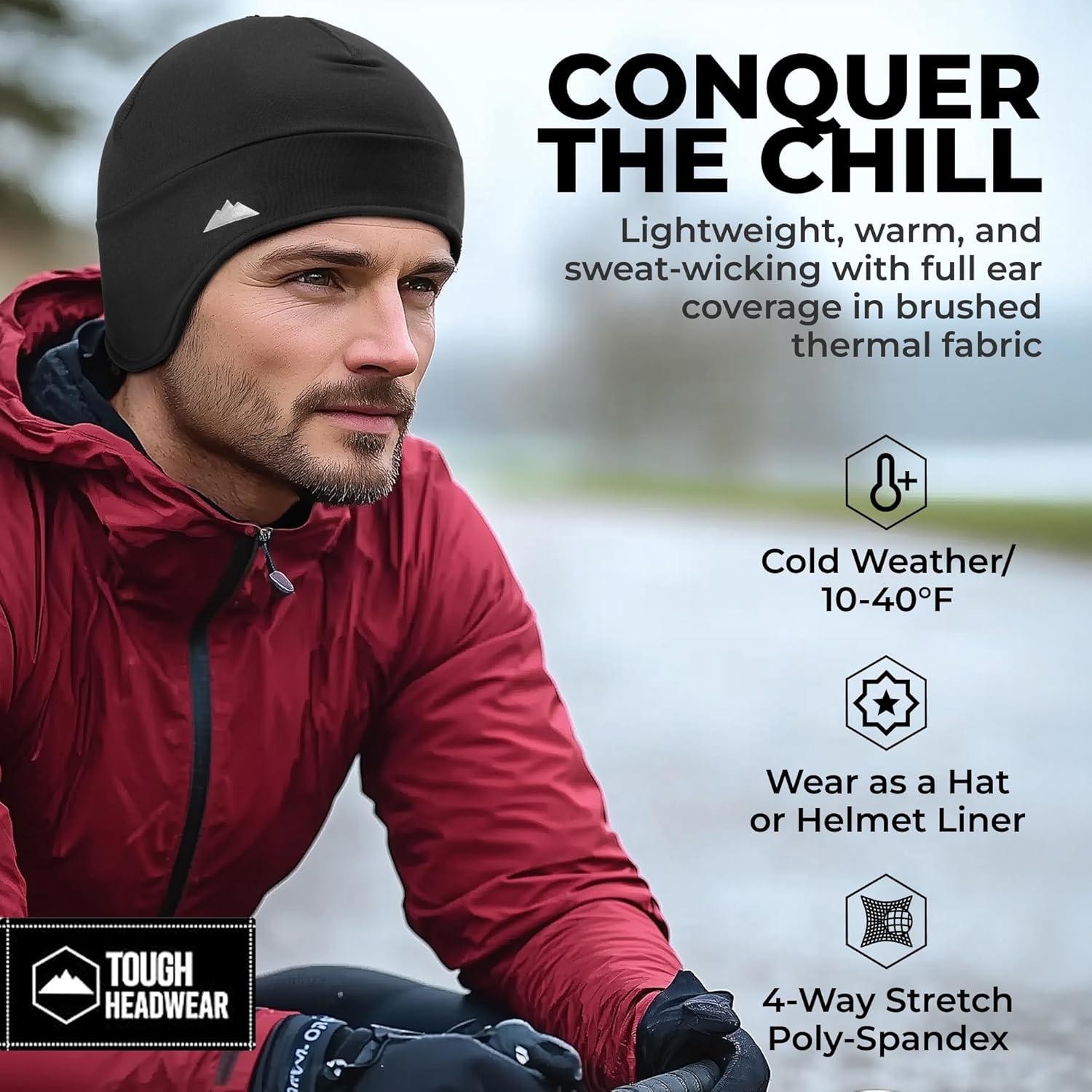 imageTough Outfitters Thermal Helmet Liner  Football Skull Cap for Men  Winter Running Beanie Under Helmet Cap ampamp Cycling CapsBlack 3 Pieces