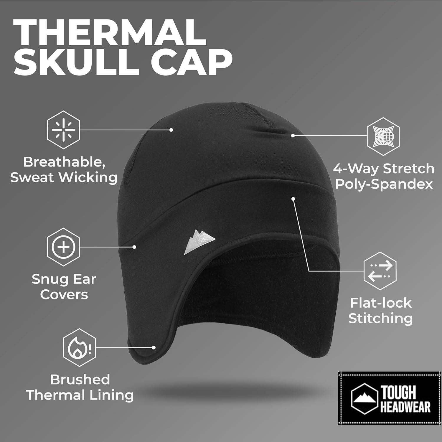 imageTough Outfitters Thermal Helmet Liner  Football Skull Cap for Men  Winter Running Beanie Under Helmet Cap ampamp Cycling CapsBlack 3 Pieces