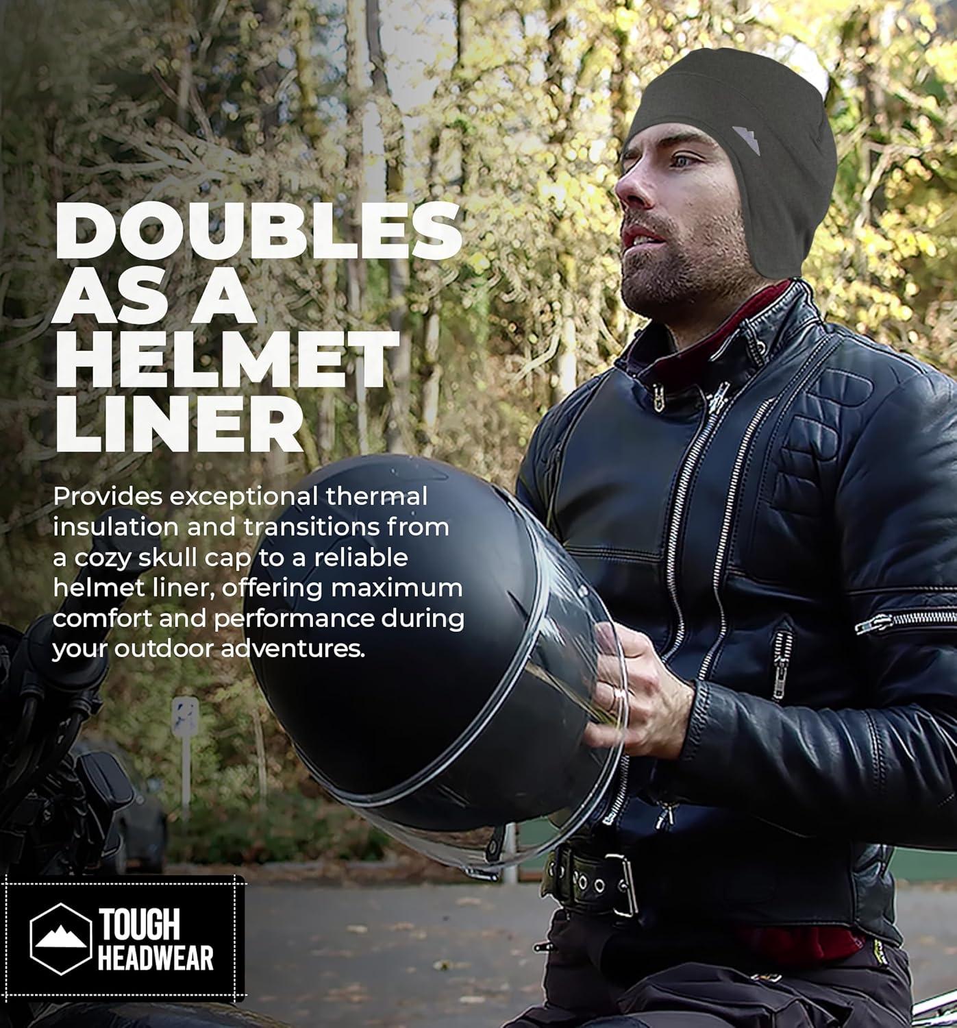 imageTough Outfitters Thermal Helmet Liner  Football Skull Cap for Men  Winter Running Beanie Under Helmet Cap ampamp Cycling CapsGrey