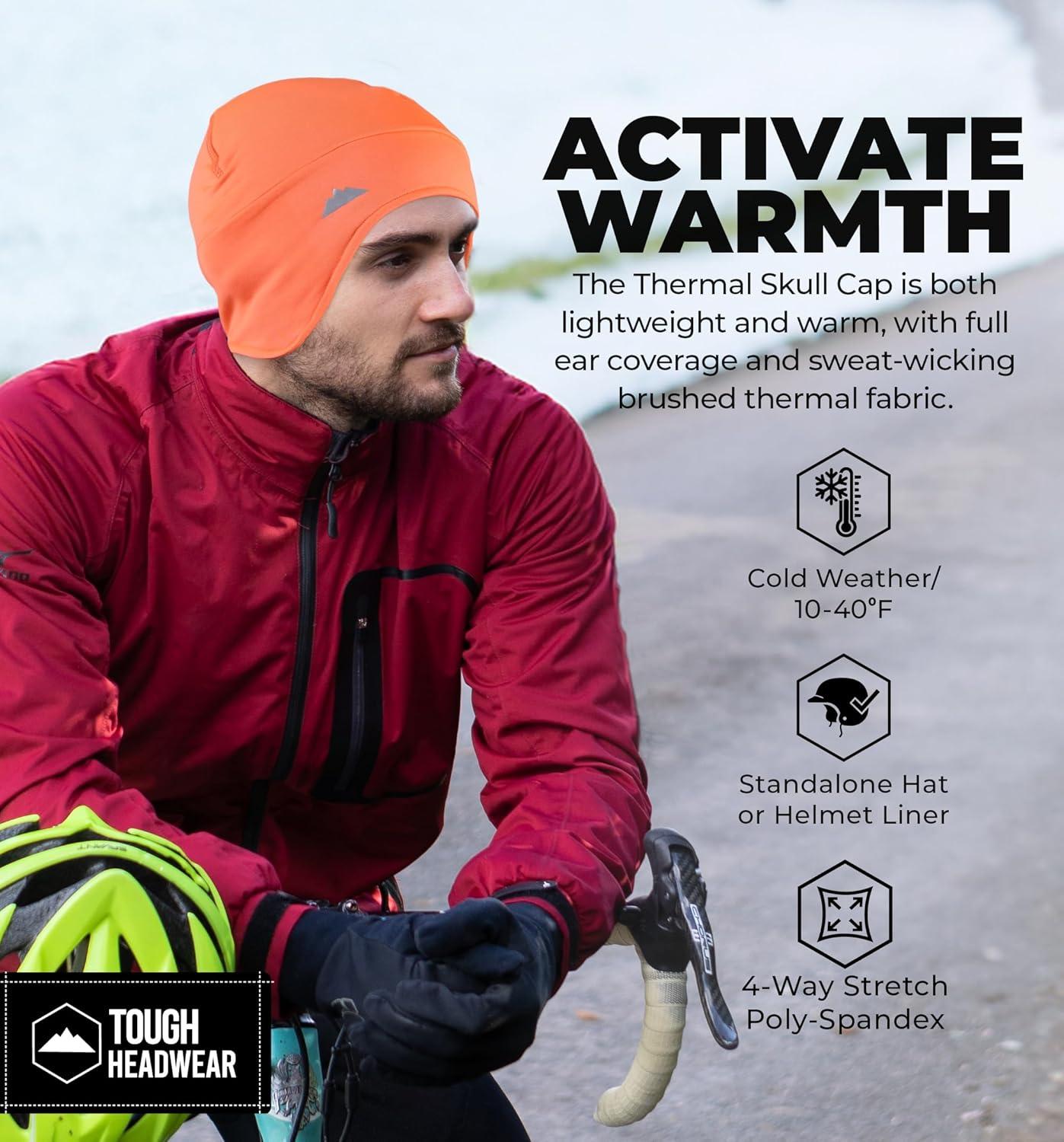 imageTough Outfitters Thermal Helmet Liner  Football Skull Cap for Men  Winter Running Beanie Under Helmet Cap ampamp Cycling CapsHiviz Orange