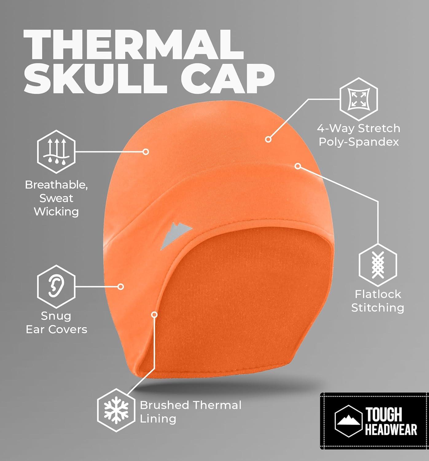 imageTough Outfitters Thermal Helmet Liner  Football Skull Cap for Men  Winter Running Beanie Under Helmet Cap ampamp Cycling CapsHiviz Orange