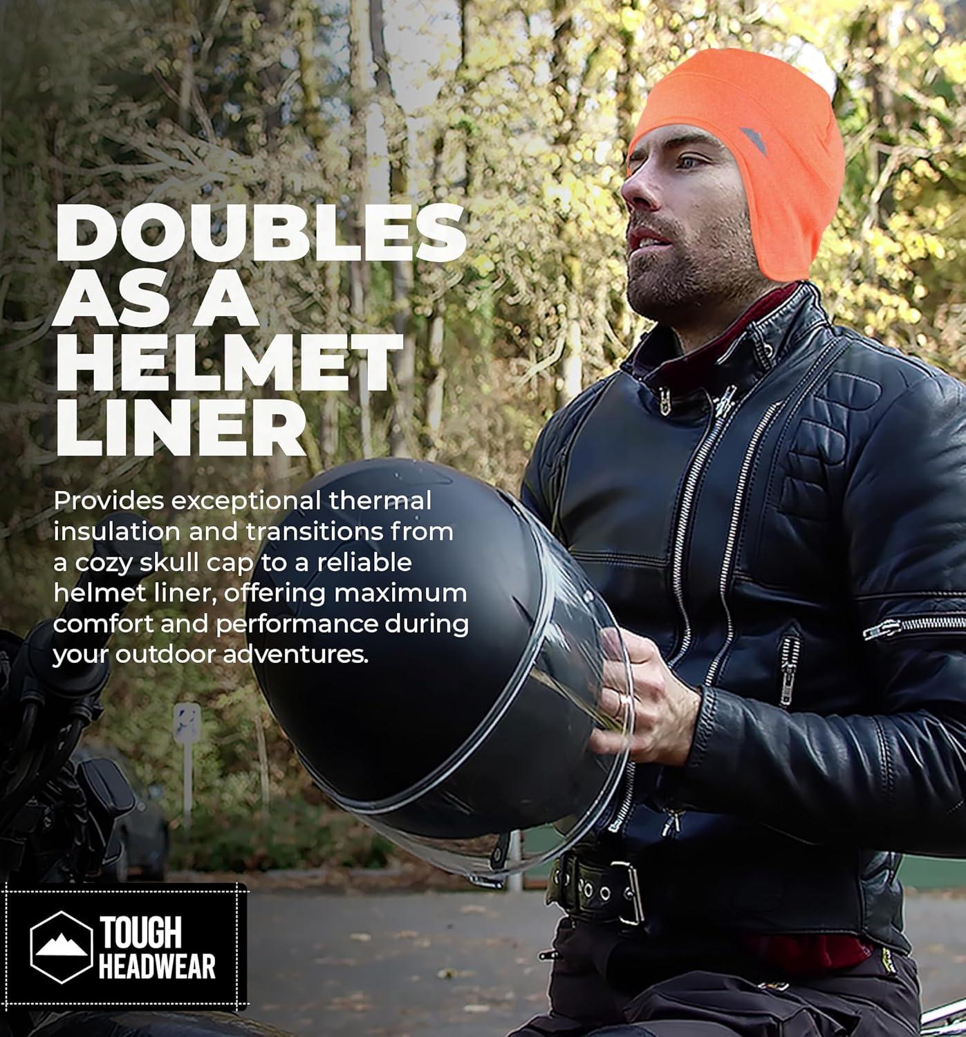 imageTough Outfitters Thermal Helmet Liner  Football Skull Cap for Men  Winter Running Beanie Under Helmet Cap ampamp Cycling CapsHiviz Orange