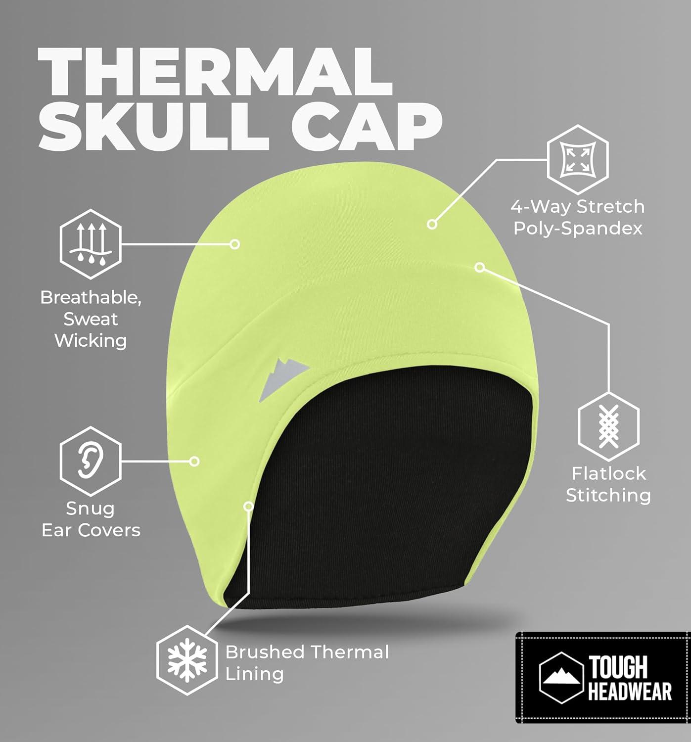 imageTough Outfitters Thermal Helmet Liner  Football Skull Cap for Men  Winter Running Beanie Under Helmet Cap ampamp Cycling CapsReversible Black  Hiviz Yellow 2 Pack