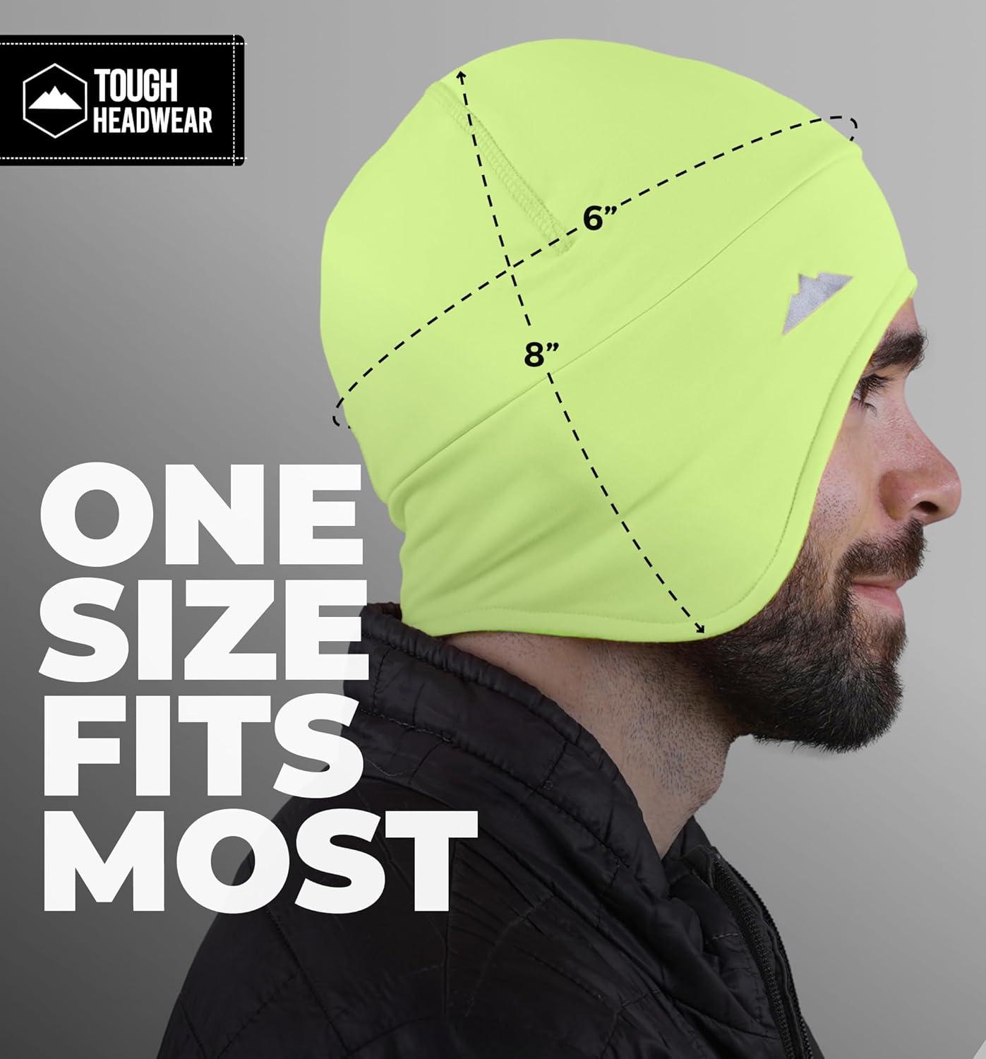 imageTough Outfitters Thermal Helmet Liner  Football Skull Cap for Men  Winter Running Beanie Under Helmet Cap ampamp Cycling CapsReversible Black  Hiviz Yellow 2 Pack