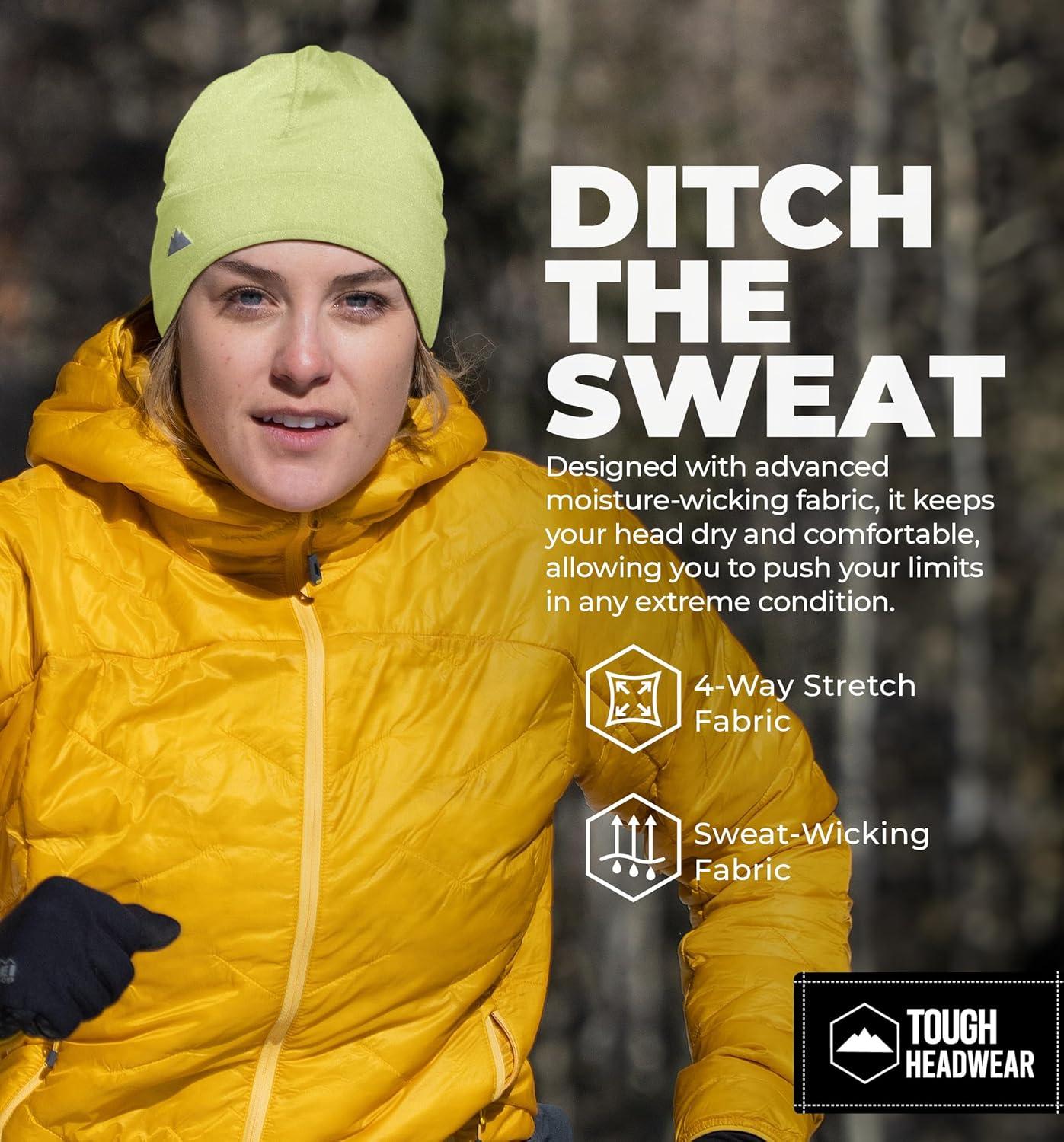 imageTough Outfitters Thermal Helmet Liner  Football Skull Cap for Men  Winter Running Beanie Under Helmet Cap ampamp Cycling CapsReversible Black  Hiviz Yellow 2 Pack