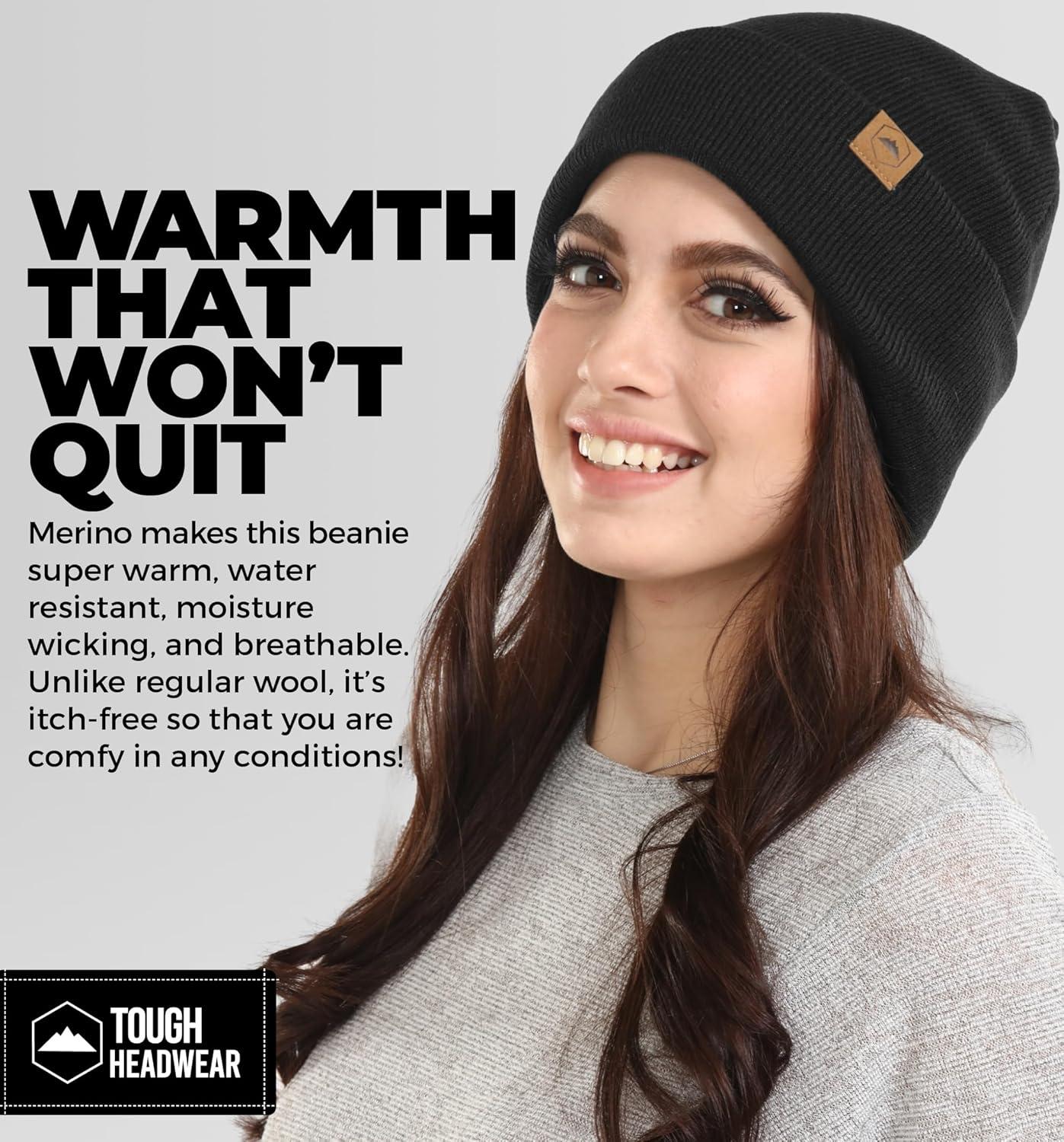 imageWinter Beanie Knit Hat for Men ampamp Women  Merino Wool Ribbed Cap  Warm ampamp Soft Stylish Toboggan Skull Caps for Cold WeatherBlack