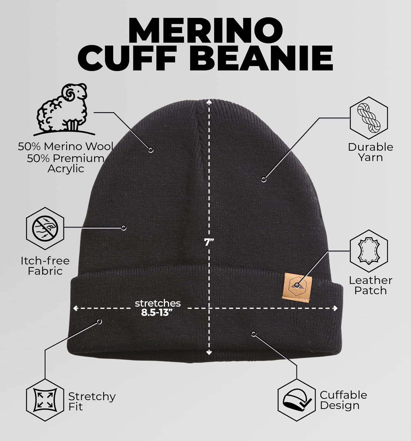 imageWinter Beanie Knit Hat for Men ampamp Women  Merino Wool Ribbed Cap  Warm ampamp Soft Stylish Toboggan Skull Caps for Cold WeatherBlack