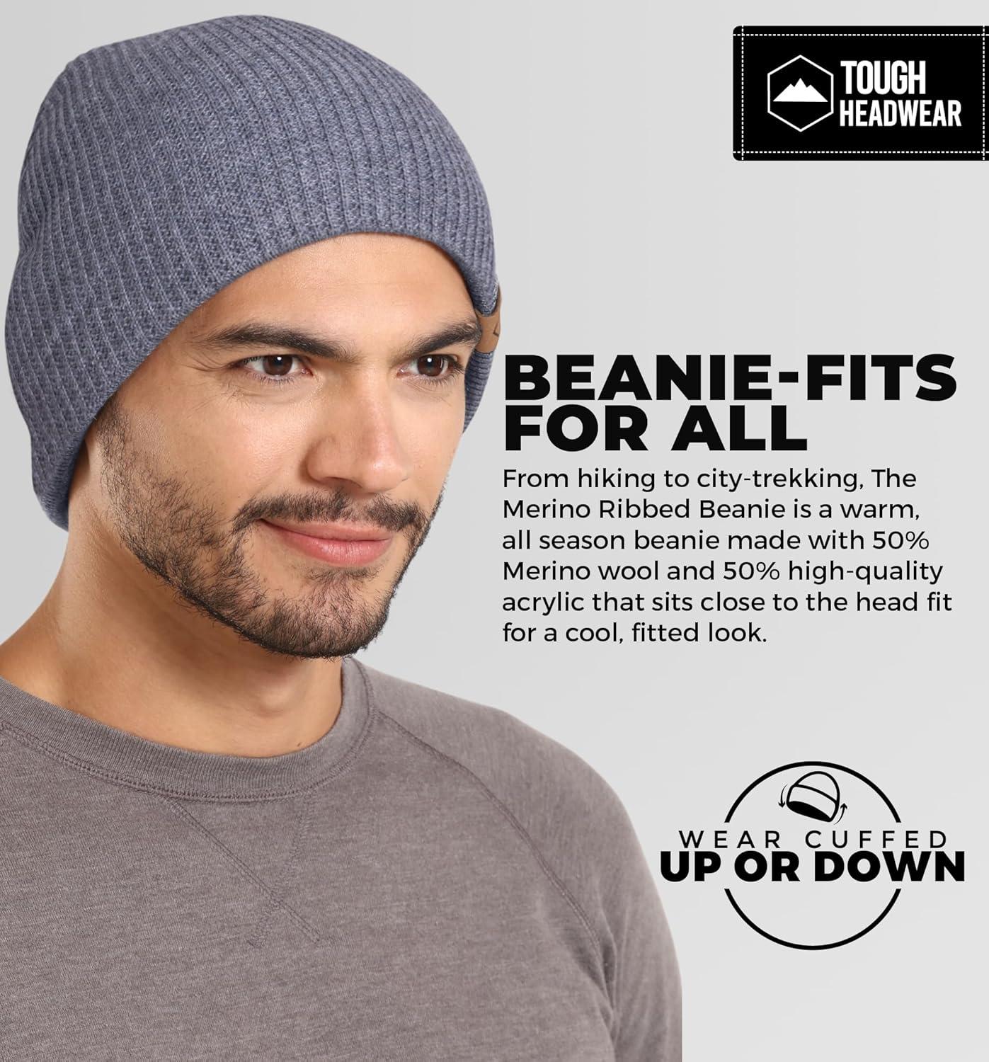 imageWinter Beanie Knit Hat for Men ampamp Women  Merino Wool Ribbed Cap  Warm ampamp Soft Stylish Toboggan Skull Caps for Cold WeatherRibbed  Dark Gray