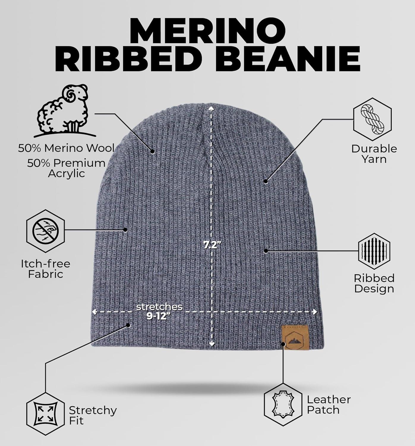 imageWinter Beanie Knit Hat for Men ampamp Women  Merino Wool Ribbed Cap  Warm ampamp Soft Stylish Toboggan Skull Caps for Cold WeatherRibbed  Dark Gray