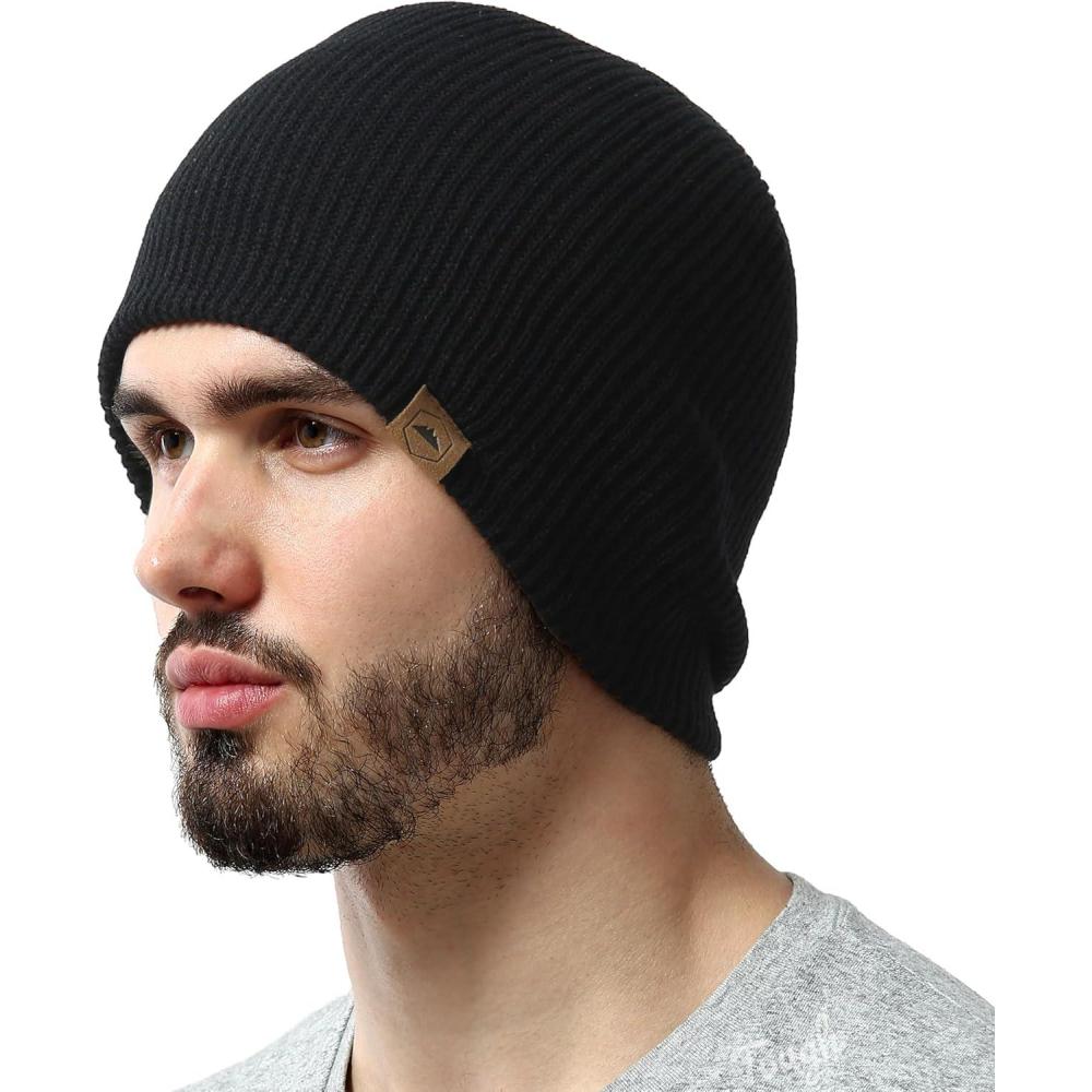 imageBeanie for Men  Warm Winter Hats for Men Knit Hat for Cold Weather Soft Ribbed Beanie Cap ampamp Lightweight Toboggan HatsBlack