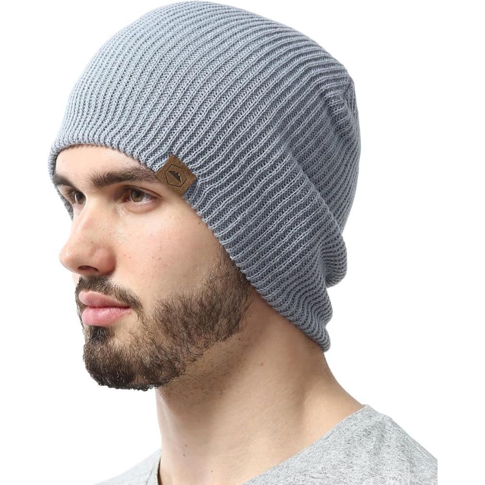 imageBeanie for Men  Warm Winter Hats for Men Knit Hat for Cold Weather Soft Ribbed Beanie Cap ampamp Lightweight Toboggan HatsLight Gray