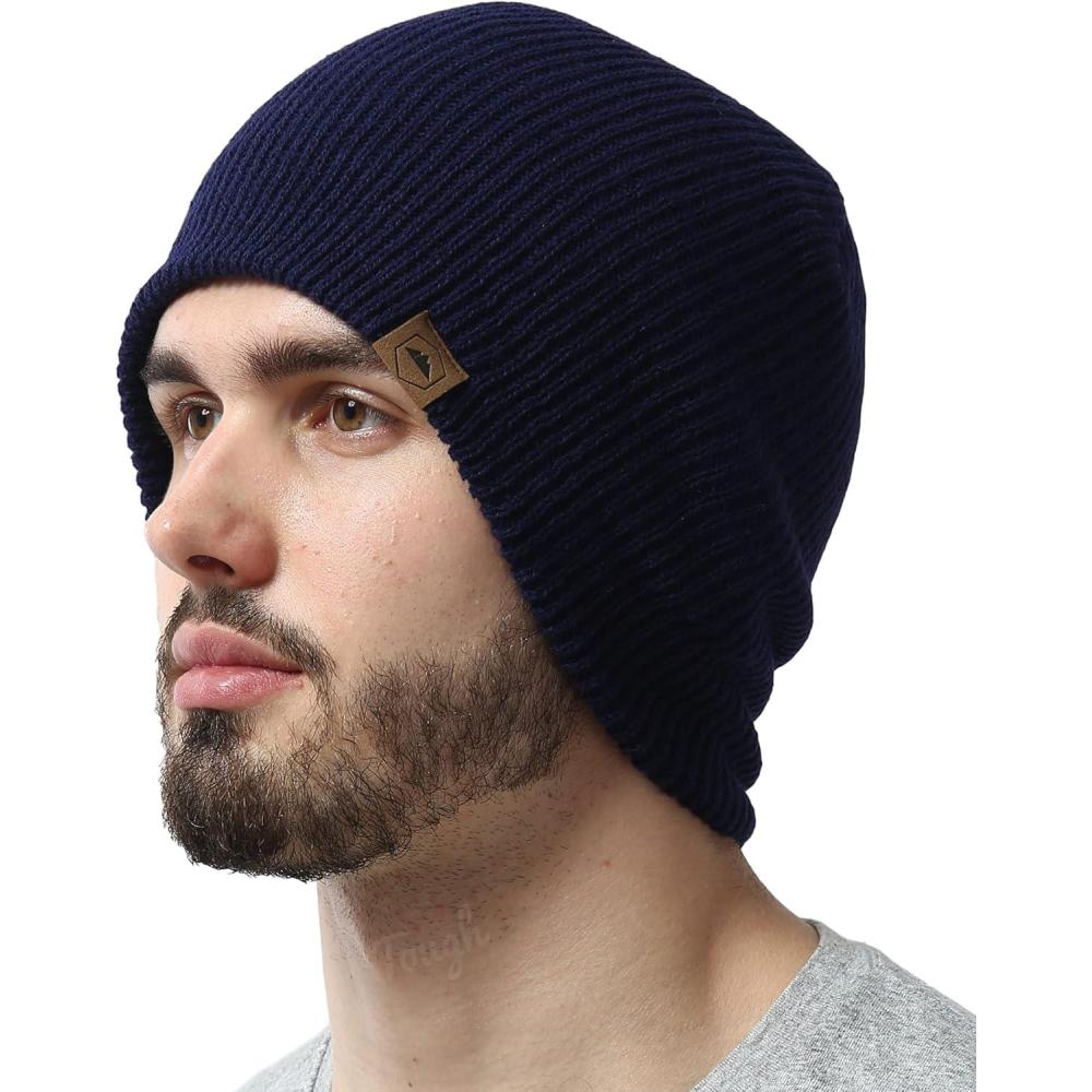 imageBeanie for Men  Warm Winter Hats for Men Knit Hat for Cold Weather Soft Ribbed Beanie Cap ampamp Lightweight Toboggan HatsNavy Blue