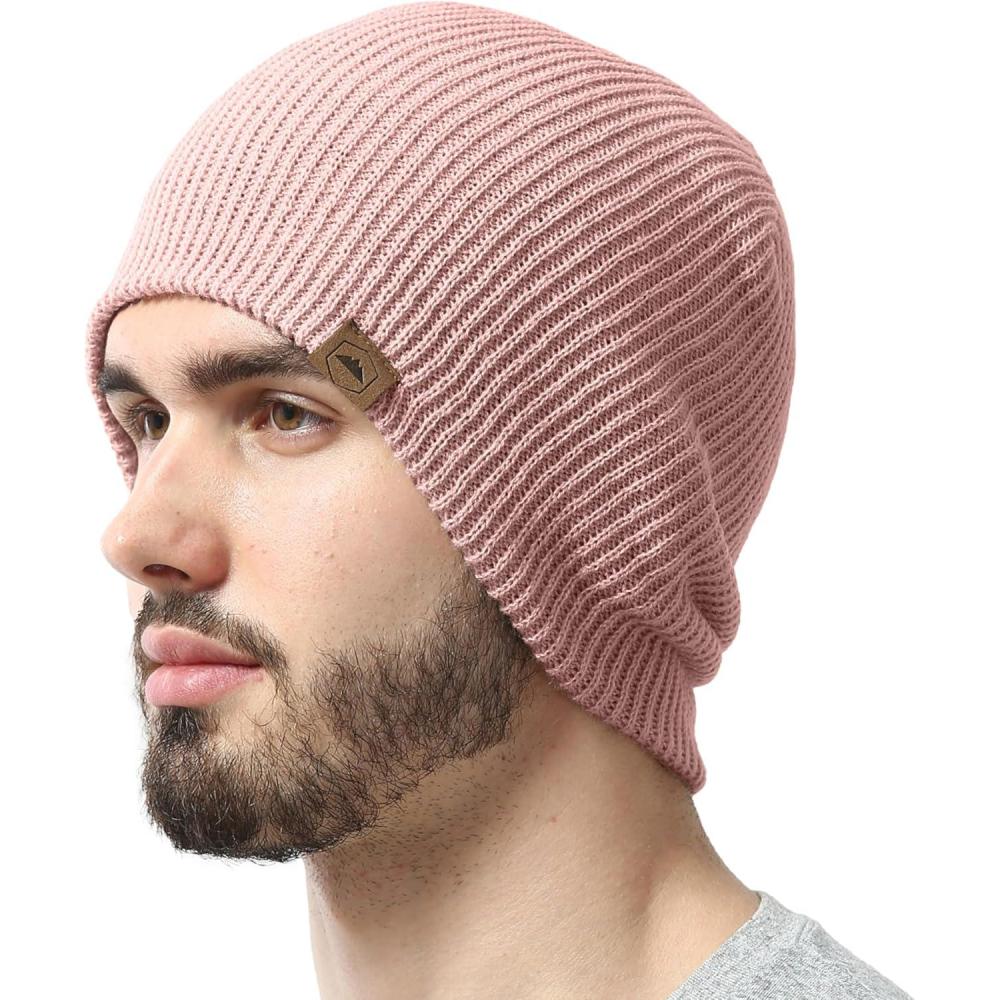 imageBeanie for Men  Warm Winter Hats for Men Knit Hat for Cold Weather Soft Ribbed Beanie Cap ampamp Lightweight Toboggan HatsPink