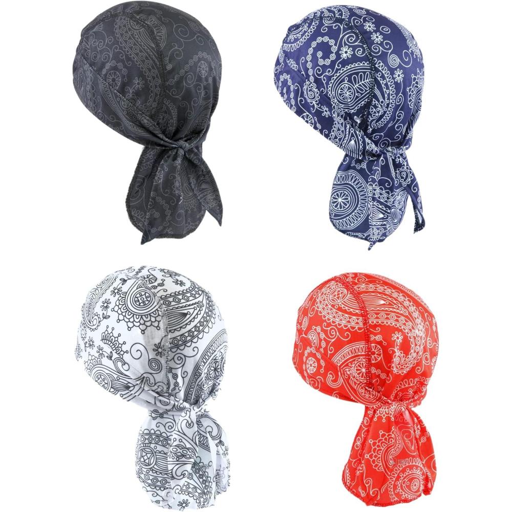 imageCooling Helmet Liners  Do Rag Skull Caps for Men  Cooling Head Wraps Hard Hat Liner  Motorcycle Pirate Bandana1 Black  1 Red  1 Navy  1 White