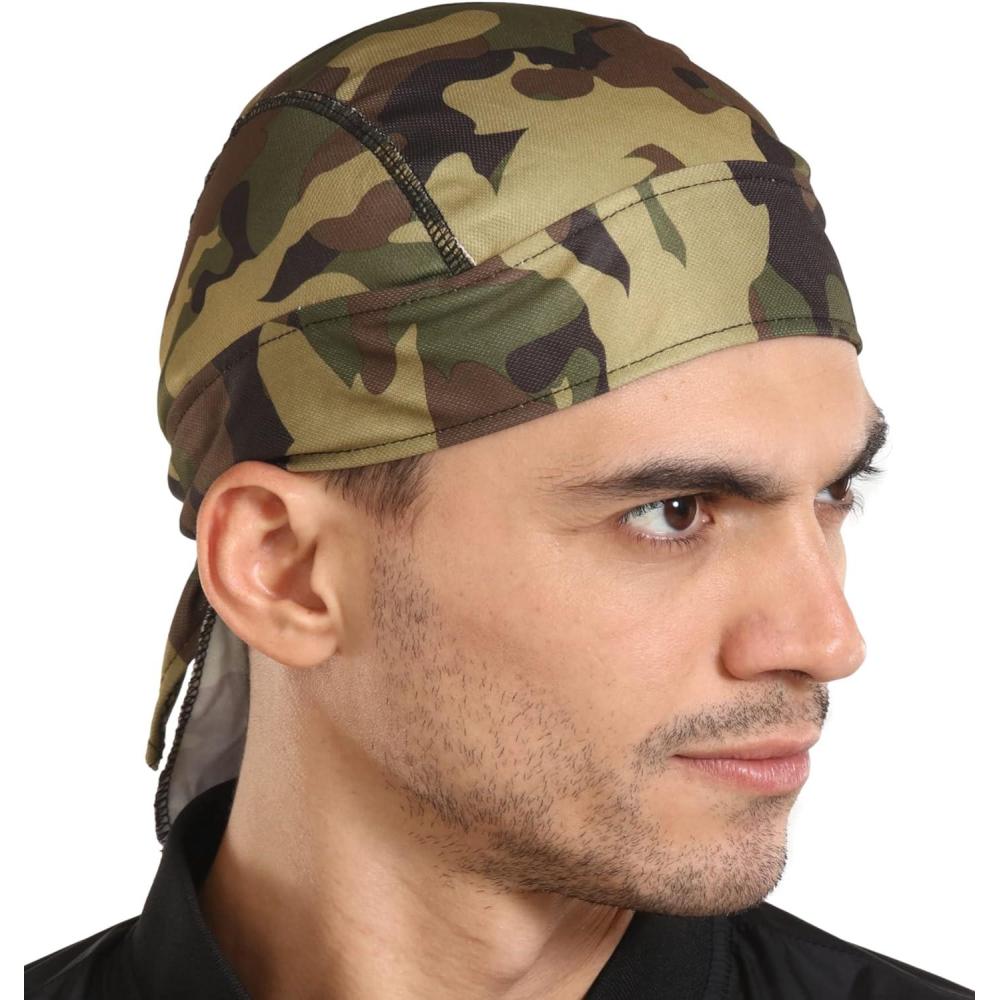 imageCooling Helmet Liners  Do Rag Skull Caps for Men  Cooling Head Wraps Hard Hat Liner  Motorcycle Pirate BandanaMilitary Camo