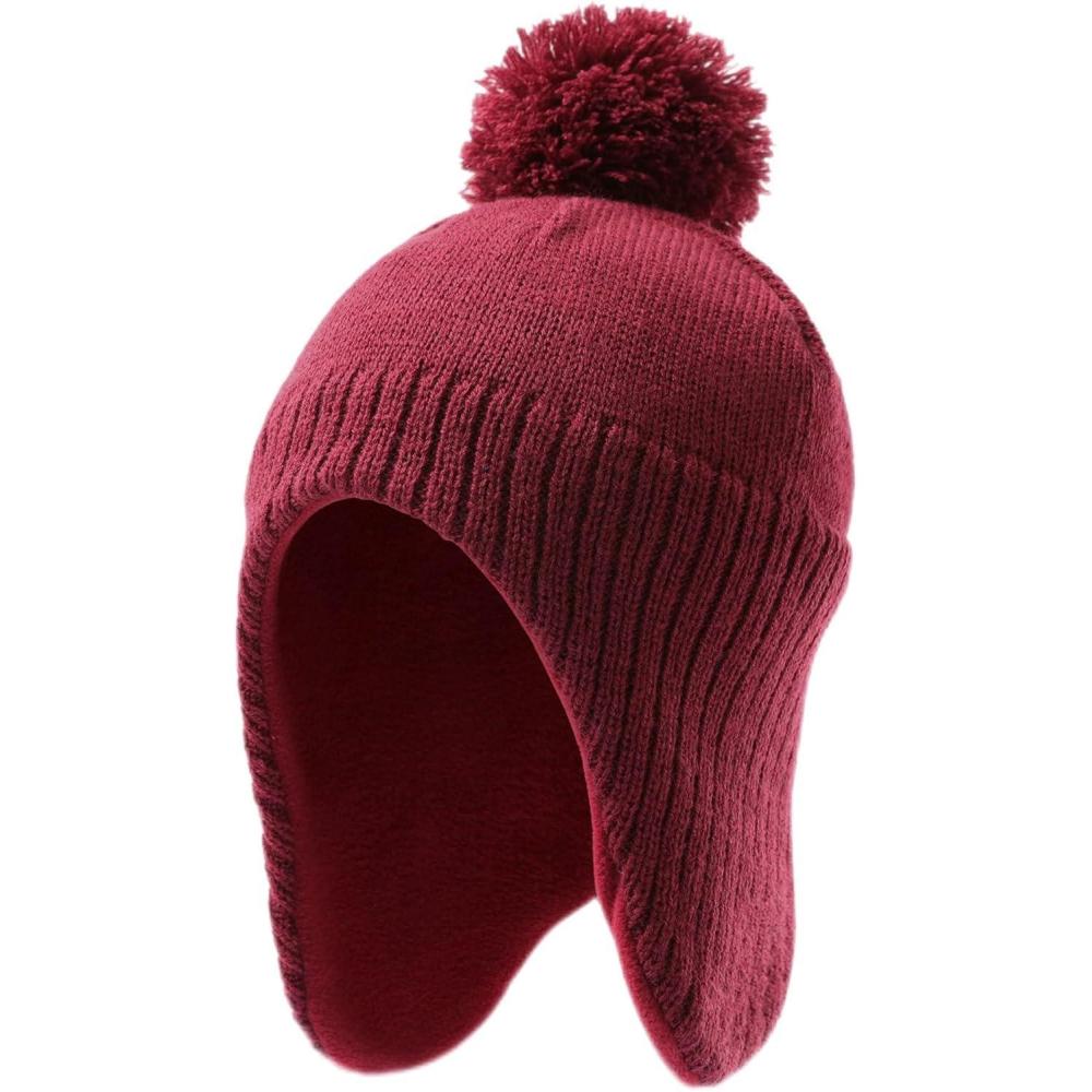 imageKids Winter Hat  Beanies for Boys ampamp Girls Toddler Winter Hat With Ear FlapsDeep Red