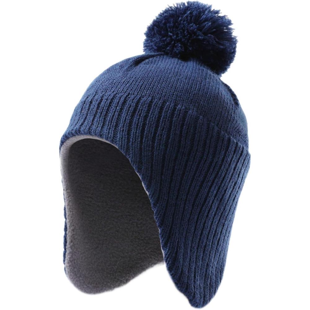 imageKids Winter Hat  Beanies for Boys ampamp Girls Toddler Winter Hat With Ear FlapsNavy Blue