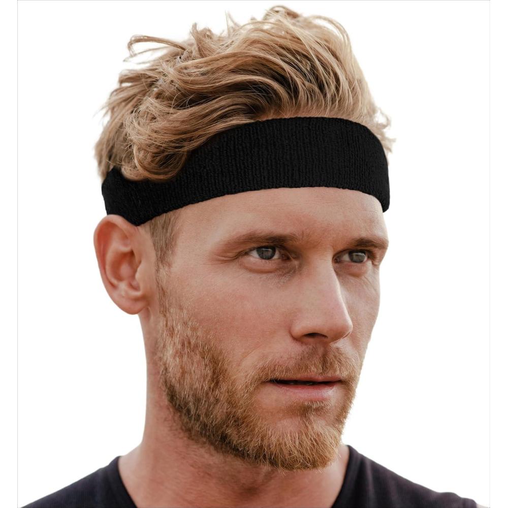 imageRunning Headbands for Men and Women  Athletic Sweatband  Terry Cloth Bands for Basketball Tennis Football Gym Running Cosplay ampamp Costumesblack