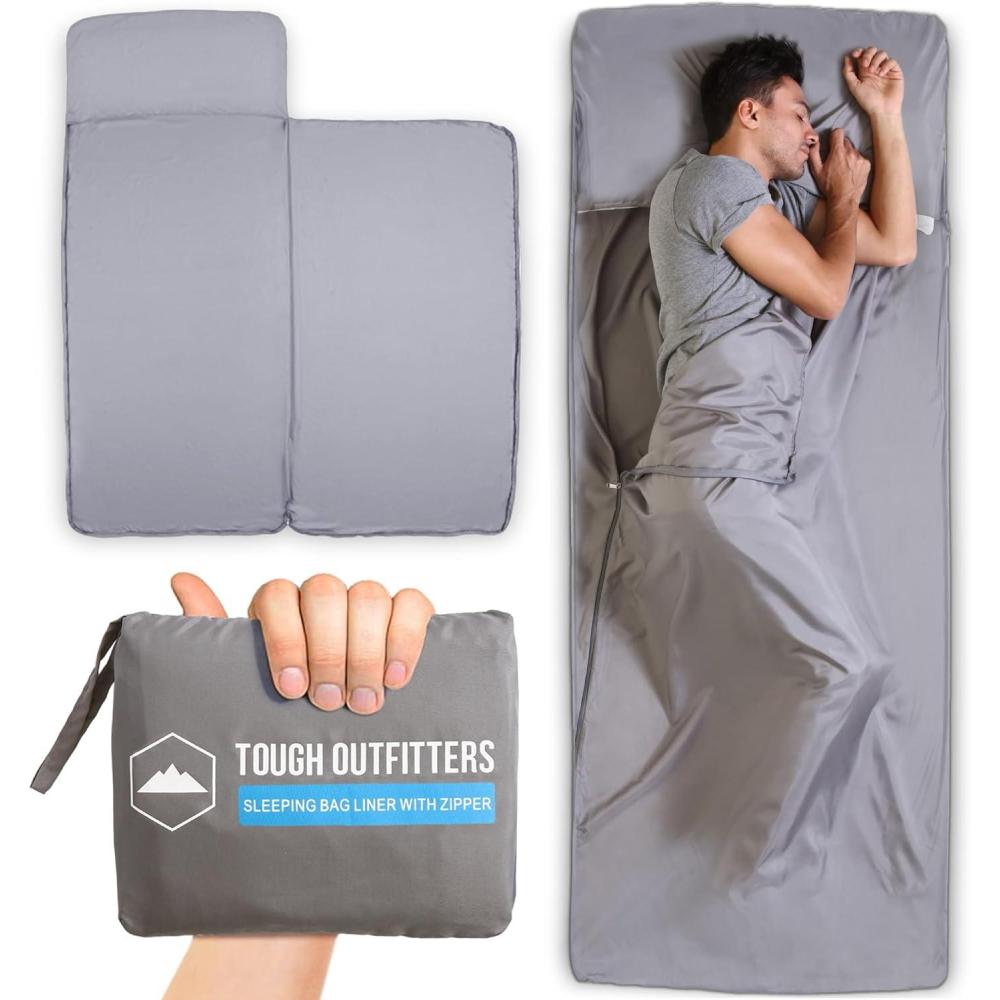 imageSleeping Bag Liner  Adult Sleep Sack ampamp Travel Sheets for Hotel  Travel Sleep Sack Camping Sleeping Bag Liners for Cold WeatherGray with Zipper