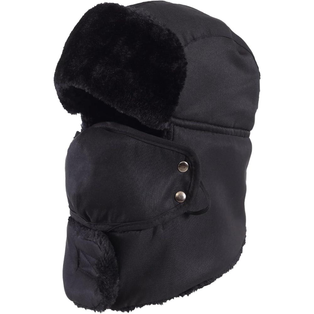 imageTough Headwear Russian Trapper Hat  WaterResistant Ushanka for Men ampamp Women with Chin Strap ampamp Ear FlapsFull Black