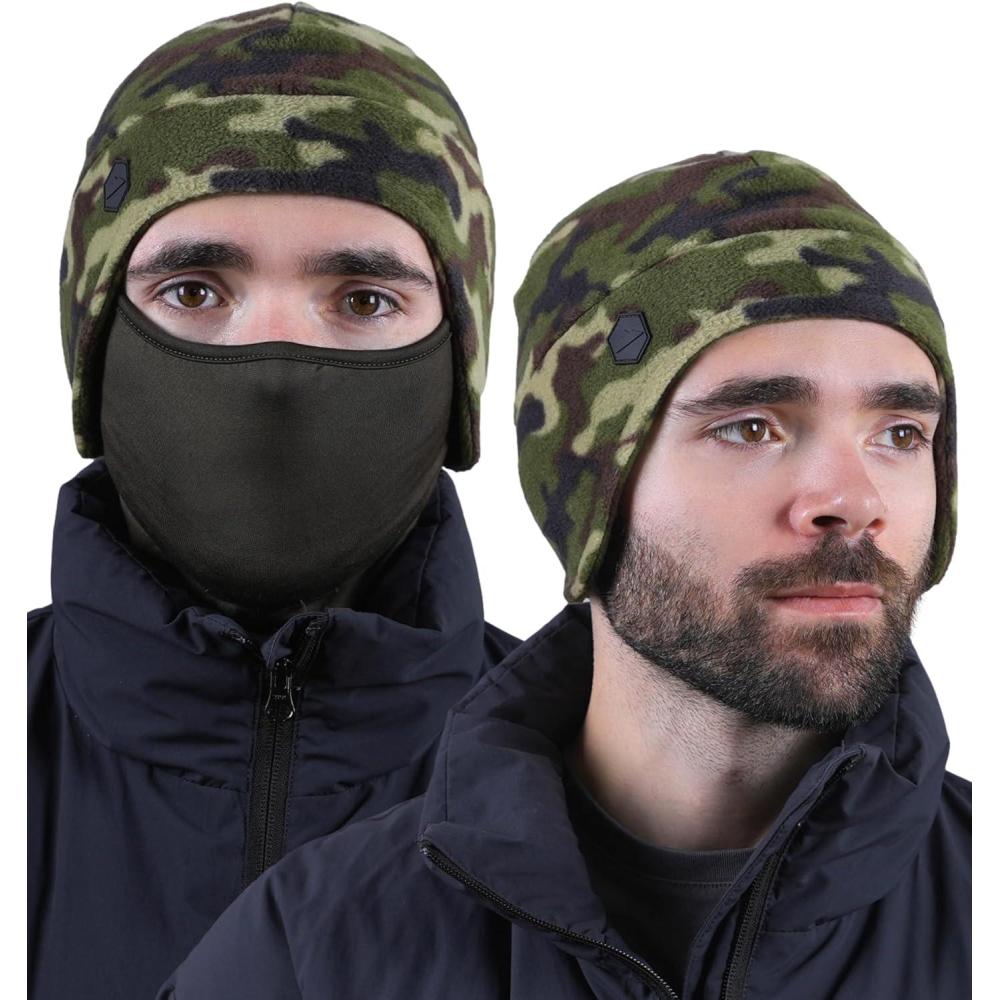 imageTough Headwear Skull Cap with Mask Men Winter Running Gear Motorcycle Winter Gear Helmet Liners Ski Hat Thermal BeanieCamo