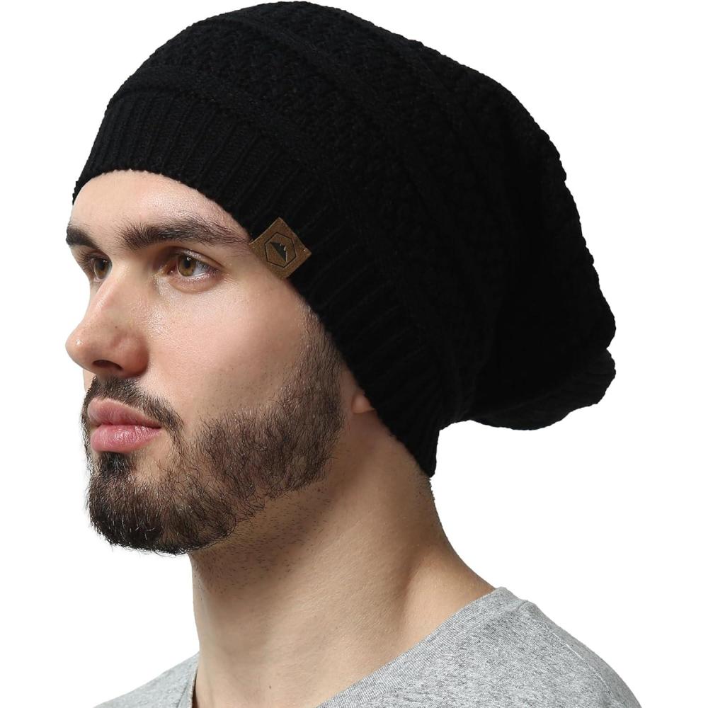 imageTough Headwear Slouchy Beanie Hats for Women Oversized Mens Beanie Hat Knitted Beanie Running Gear for MenWomens Fall HatBlack