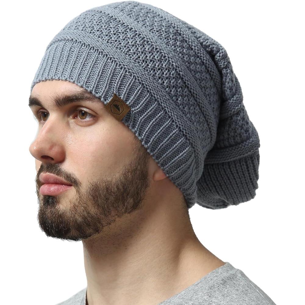 imageTough Headwear Slouchy Beanie Hats for Women Oversized Mens Beanie Hat Knitted Beanie Running Gear for MenWomens Fall HatLight Gray