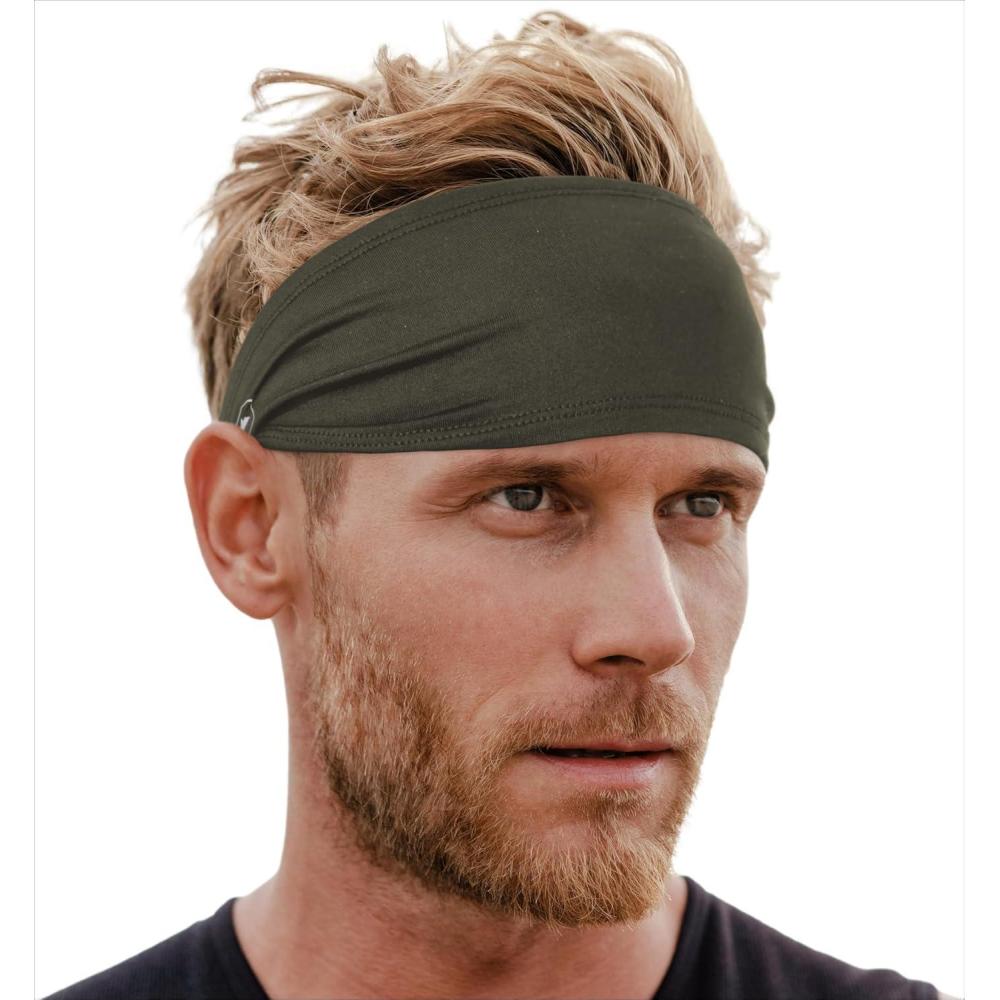 imageTough Headwear Sport Headbands for Men  Workout Headbands for Women  Running Headband Tennis Athletic SweatbandArmy Green
