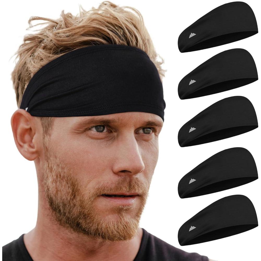 imageTough Headwear Sport Headbands for Men  Workout Headbands for Women  Running Headband Tennis Athletic SweatbandBlack 5