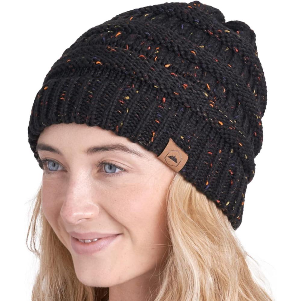 imageTough Headwear Womens Winter Hat  Warm Chunky Cable Knit Beanies  Winter Beanie Hats for Women Cold Weather  Beanies WomenBlack Confetti