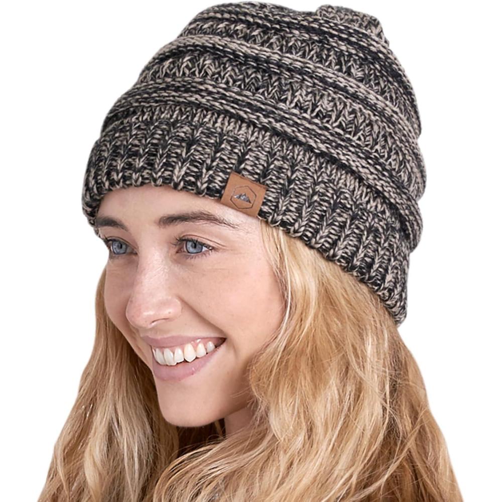 imageTough Headwear Womens Winter Hat  Warm Chunky Cable Knit Beanies  Winter Beanie Hats for Women Cold Weather  Beanies WomenBlack Gold Mix