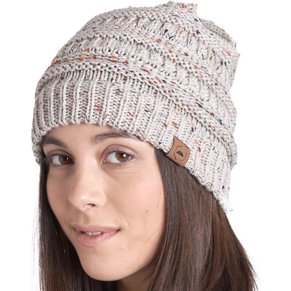 imageTough Headwear Womens Winter Hat  Warm Chunky Cable Knit Beanies  Winter Beanie Hats for Women Cold Weather  Beanies WomenOff White Confetti