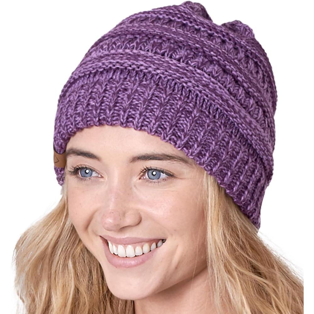 imageTough Headwear Womens Winter Hat  Warm Chunky Cable Knit Beanies  Winter Beanie Hats for Women Cold Weather  Beanies WomenPurple