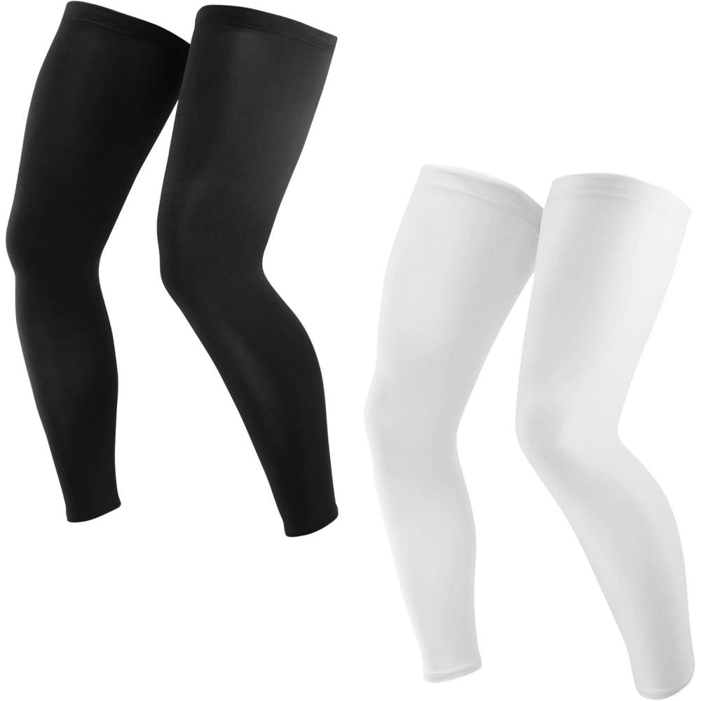 imageTough Outdoors Compression Leg Sleeves  Full Leg Compression Sleeve for Men ampamp Women UV Leg Sleeves  Cycling Leg Warmers2 Pairs  BlackWhite