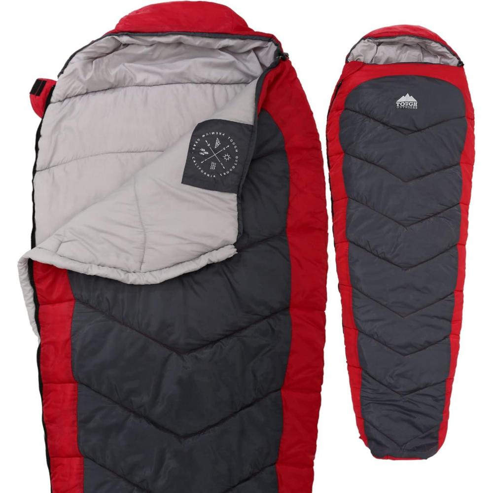 imageTough Outdoors Mummy Sleeping Bag  Camping Sleeping Bags for Adults  Compact Sleeping Bag wCompression Sack  Backpacking Sleeping Bag for Summer Mild ampamp Winter Weather  Hooded Sleeping Bag