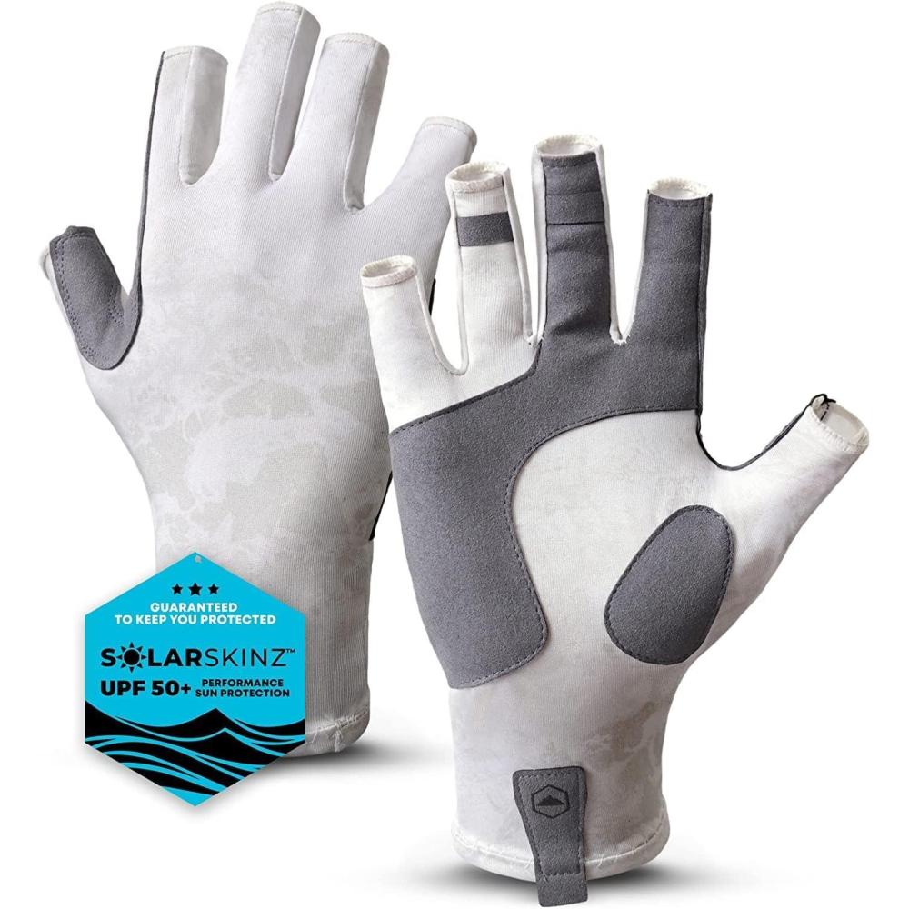 imageTough Outdoors UV Fishing Gloves  Fingerless Kayaking ampamp Sailing  UPF 50 Sun ProtectionWhite and Gray Camo