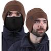imageTough Headwear Skull Cap with Mask Men Winter Running Gear Motorcycle Winter Gear Helmet Liners Ski Hat Thermal BeanieBrown