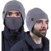 imageTough Headwear Skull Cap with Mask Men Winter Running Gear Motorcycle Winter Gear Helmet Liners Ski Hat Thermal BeanieGrey