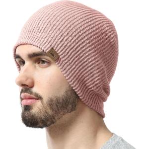 imageBeanie for Men  Warm Winter Hats for Men Knit Hat for Cold Weather Soft Ribbed Beanie Cap ampamp Lightweight Toboggan HatsPink